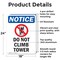 Signmission Do Not Climb Tower, 18 in W x Rectangle, Aluminum OS-2PACK-NS-A-1824-V-11124 - alternate 6